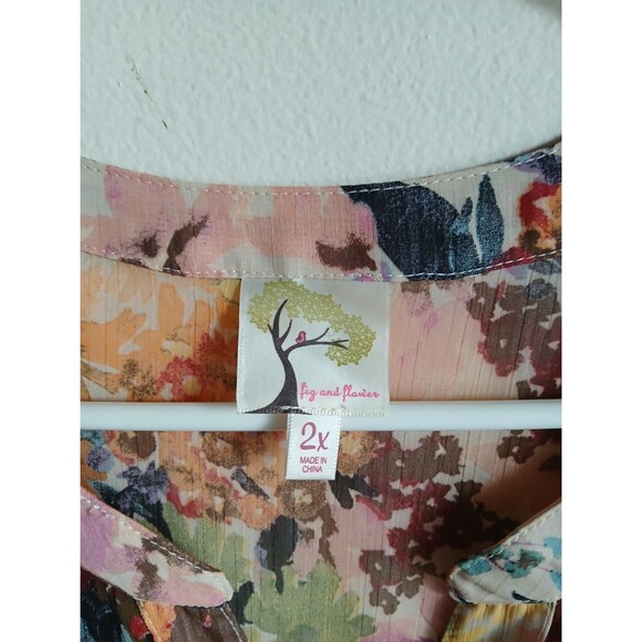 Fig and Flower Top Womens 2X  Lightweight Sheer Button Up Blouse - Picture 5 of 10